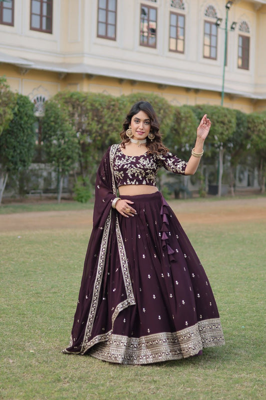 Wine Pine Floral Lehenga Set