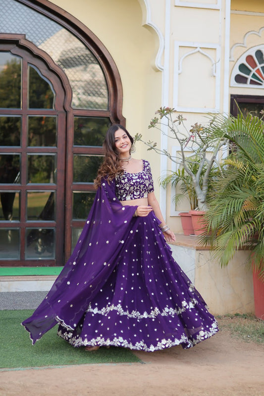 Purple Sequin Embroidery Lehenga