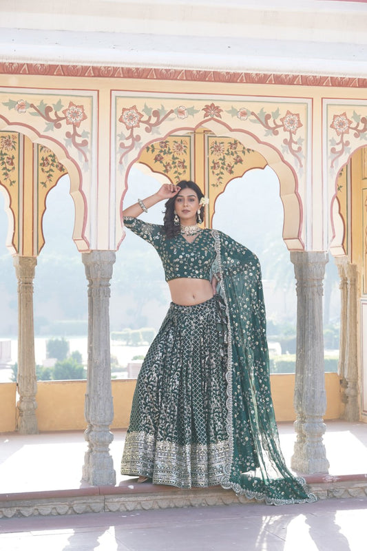 Green Vine Floral Embroidered Lehenga