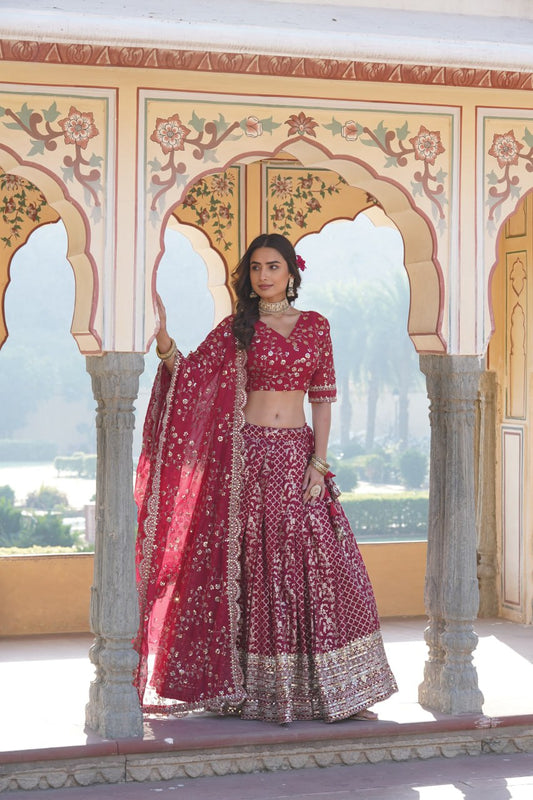 Pink Vine Floral Embroidered Lehenga