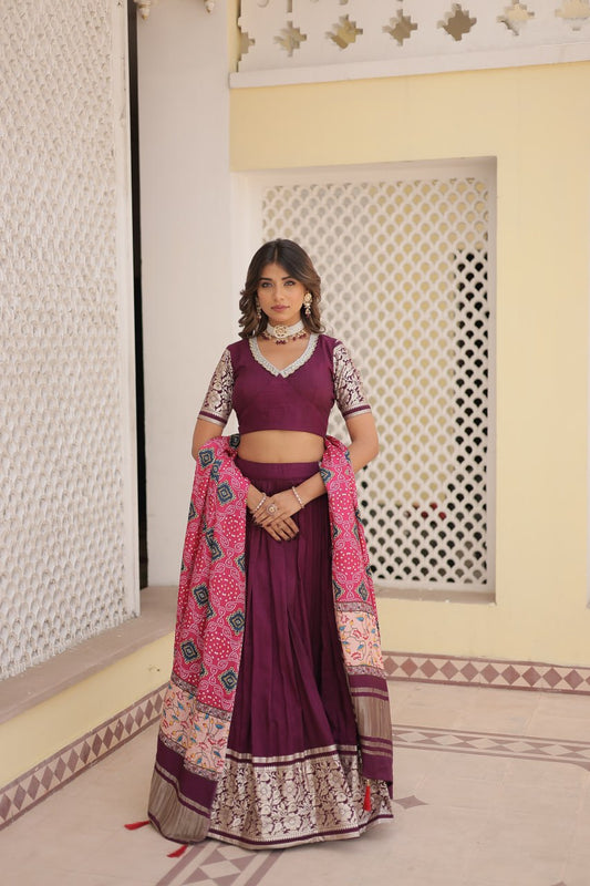 Wine Gold Sequing Lehenga Set