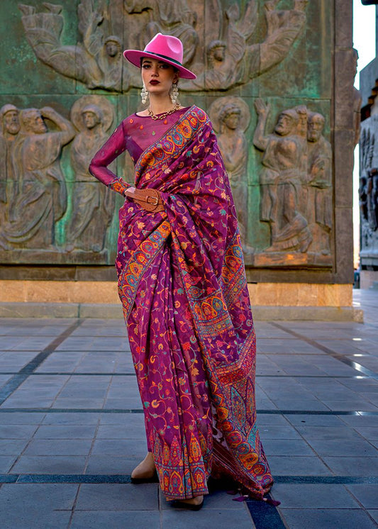 Dark purple woven saree