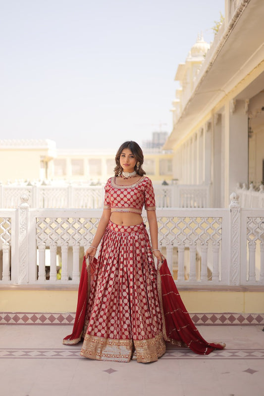 Red Jaquard Lehenga Set