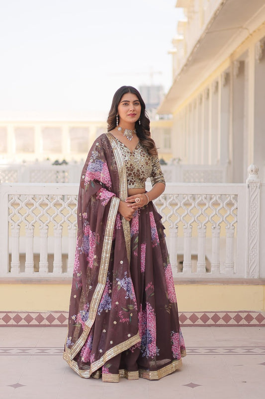 Brown Bunch Floral Lehenga Set