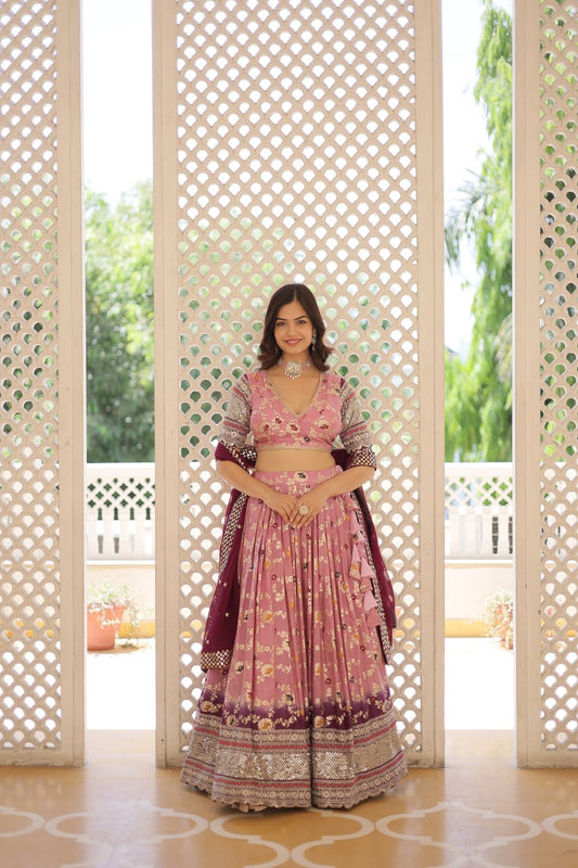 Lavender Jaquard Vine Floral Lehenga set