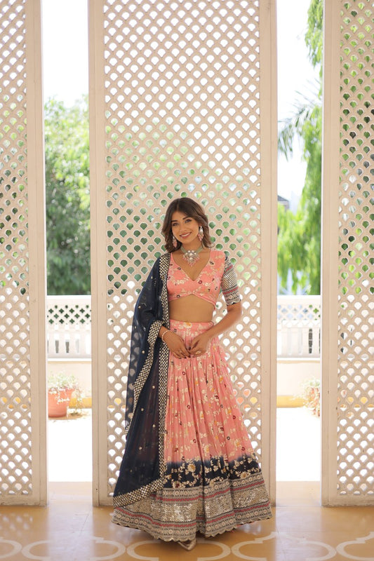 Light Pink Jaquard Vine Floral Lehenga set