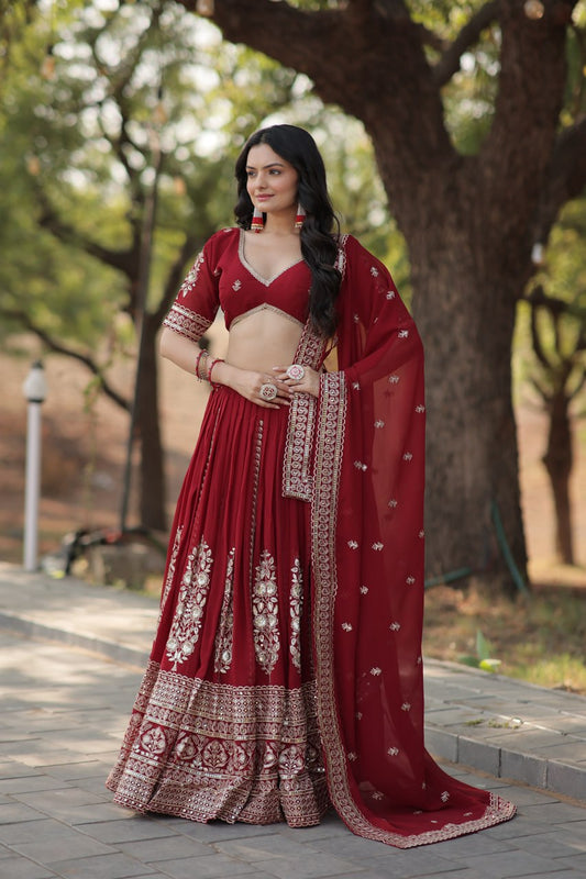 Maroon Zari work Border Lehenga