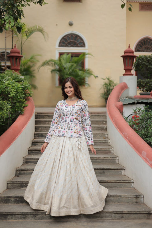 White Peplum Jacket Skirt Set