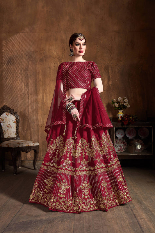 Red Women's Art Silk Embroidery Lehenga Choli 