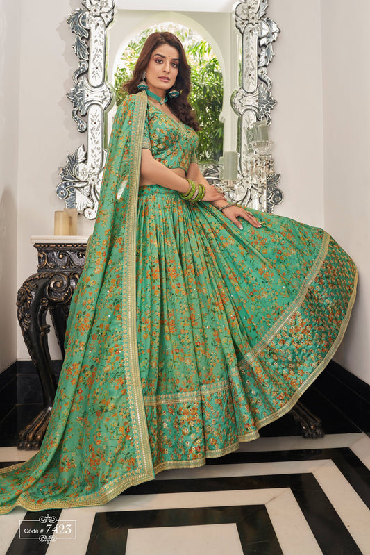 Pista Women's Organza Embroidery Lehenga Choli