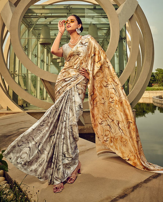  Beige floral print saree