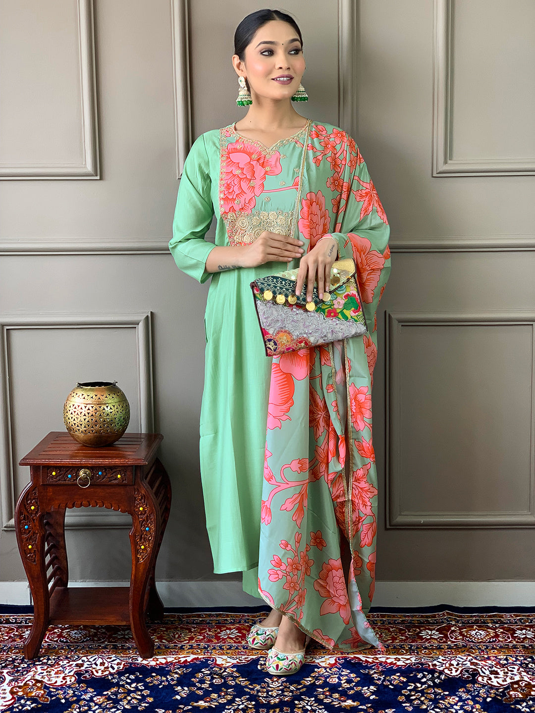 Blue Chanderi Embroidery Kurta