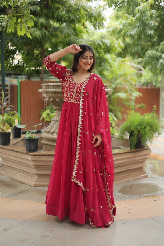 Pink Yoke Embroidered Kurta Set