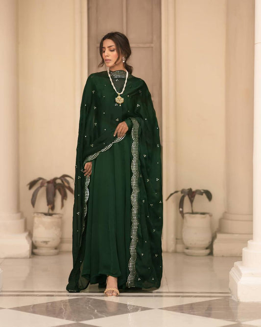 Green Embroidered Anarkali Kurta Set