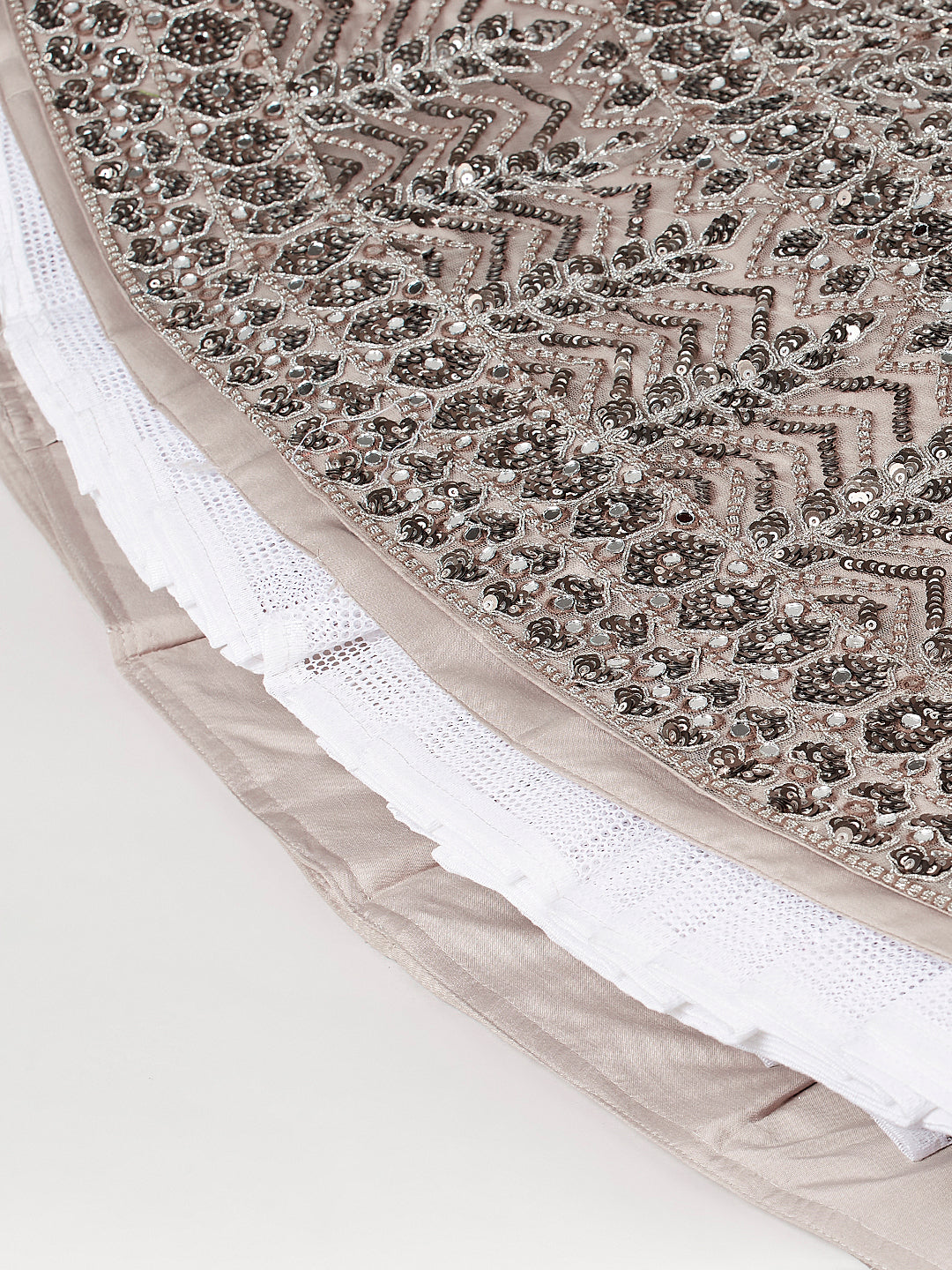 Beige - Net Mirror & Sequins Embroiderey Lehenga Set