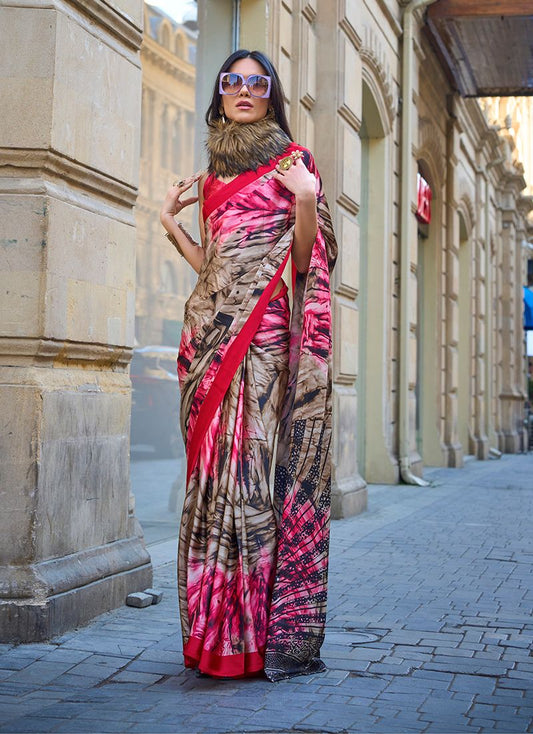 Multicolor abstract print saree