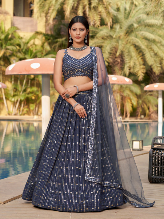 Grey Women's Georgette Embroidery Lehenga Choli