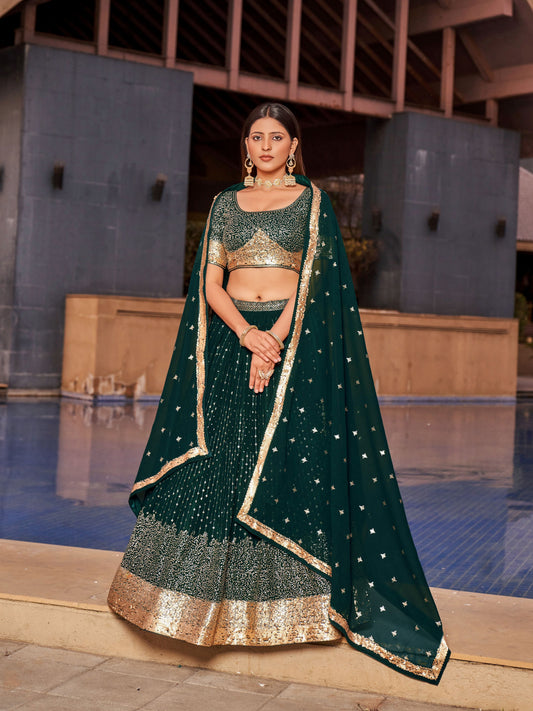 Green Women's Georgette Embroidery Lehenga Choli