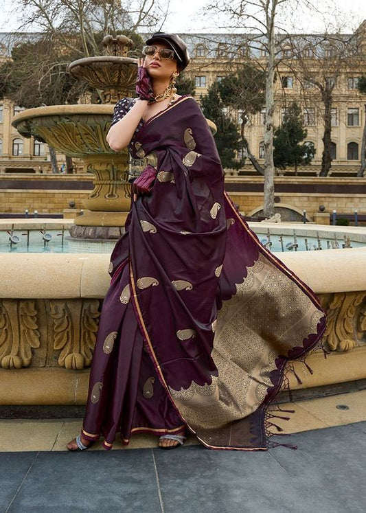 Dark wine woven saree