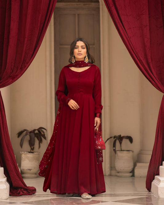 Maroon Anarkali Kurta Set