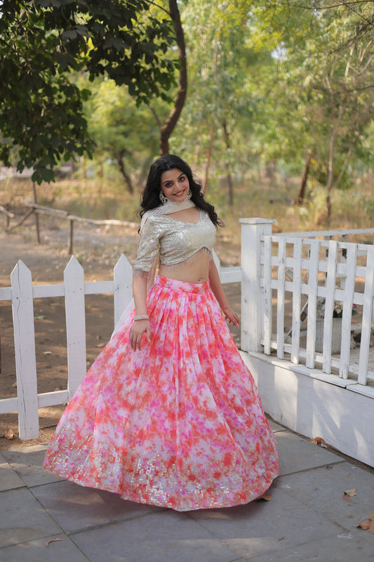 Digital Printed With Heavy Sequins & Thread Work Lehenga