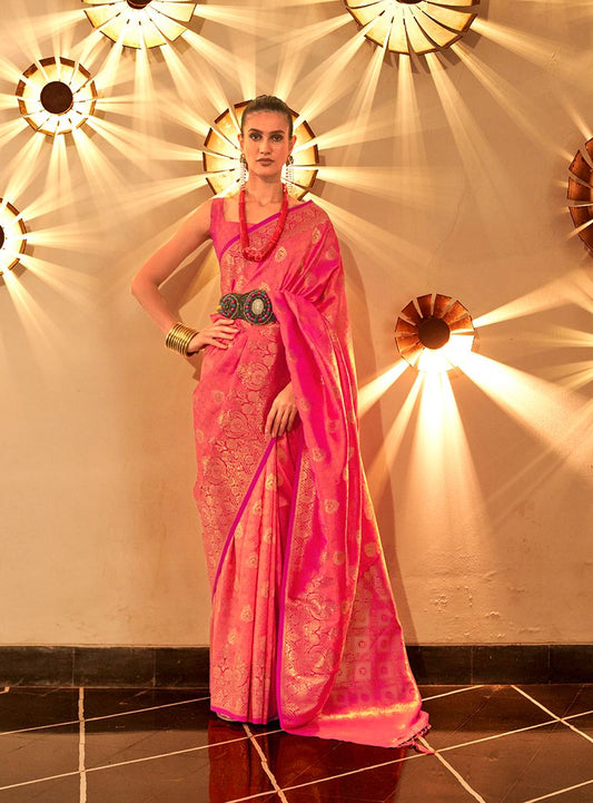 Pink woven ethnic sarees