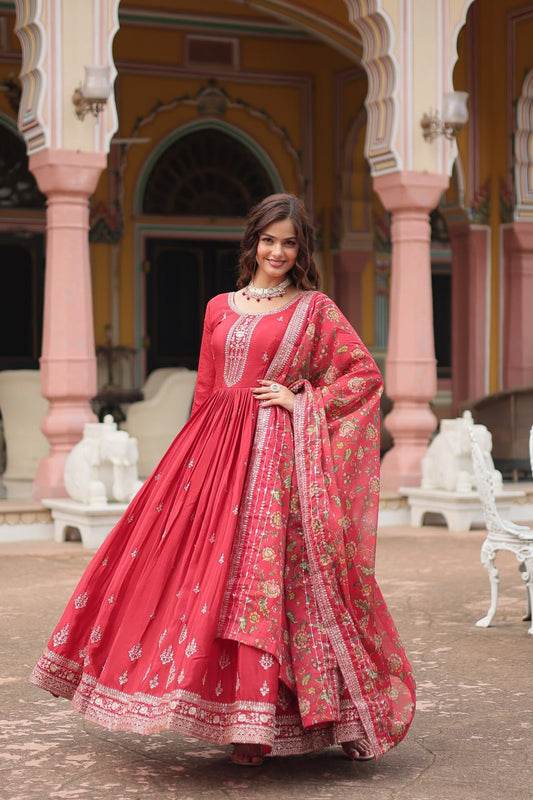 Maroon Prined Dupatta Kurta Set