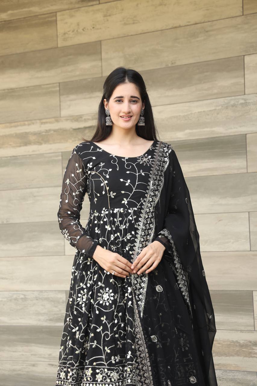 Black Embroidered Anarkali Kurta Set