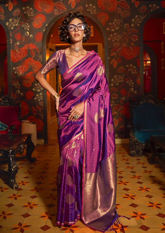 Purple woven ethnic sarees