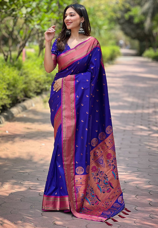 Violet Paithani Silk Wevon Paithani Meenakari Designer Heavy Wedding Wear Trendy Girlie Saree