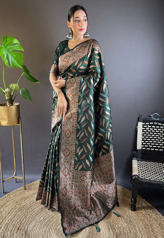 Green Soft Silk Wevon Jari Designer Ethnic Indian Looks Heavy Designer Saree