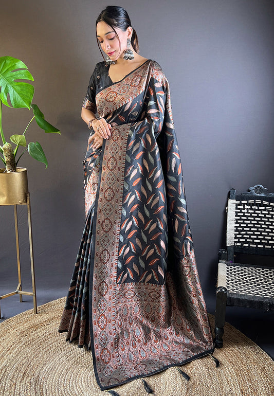 Black Soft Silk Wevon Jari Designer Ethnic Indian Looks Heavy Designer Saree