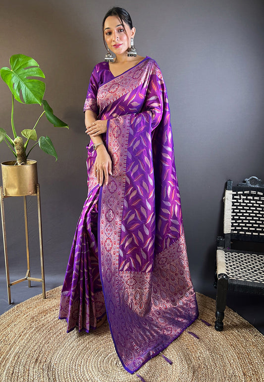 Purple Soft Silk Wevon Jari Designer Ethnic Indian Looks Heavy Designer Saree