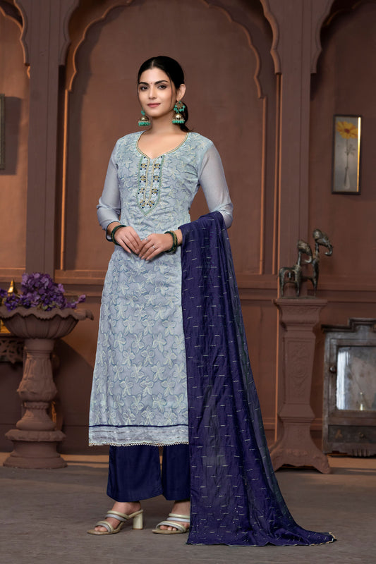 Sky Blue Modal Designer Printed With Hand Work Ethnic Designer Salwar Kameez