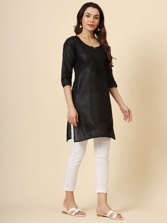 Black Cotton Thread Embroidery Work Formal Looks Classy Casual Looks Kurta