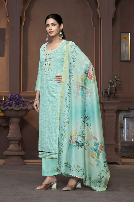 Sea Green Modal  Designer Printed With Hand Work Heavy Looks Traditional Salwar Suit For Indian Girls