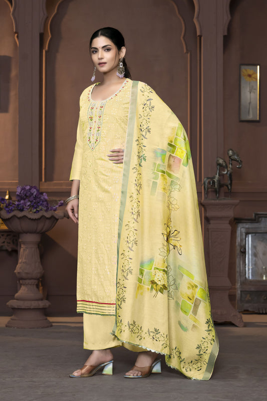 Yellow Modal  Designer Printed With Hand Work Heavy Looks Traditional Salwar Suit For Indian Girls