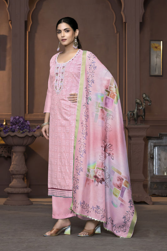 Pink Modal  Designer Printed With Hand Work Heavy Looks Traditional Salwar Suit For Indian Girls