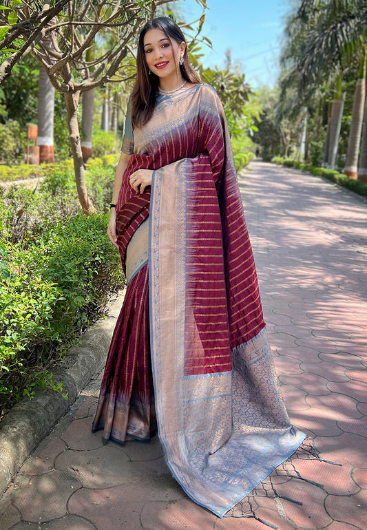 Brown Soft Silk Weaving Jari Designer Graceful Traditional Saree