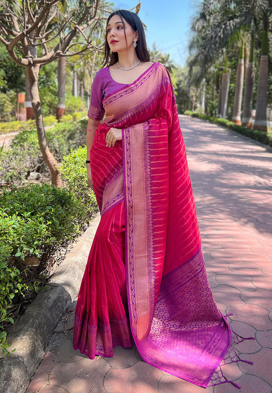 Pink Soft Silk Weaving Jari Designer Graceful Traditional Saree