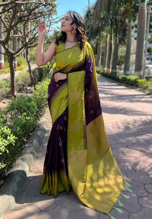 Wine Soft Silk Weaving Jari Designer Graceful Ceremonial Saree