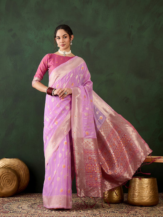 Purple Poly Cotton Wevon Designer Graceful Ethnic Partywear Saree