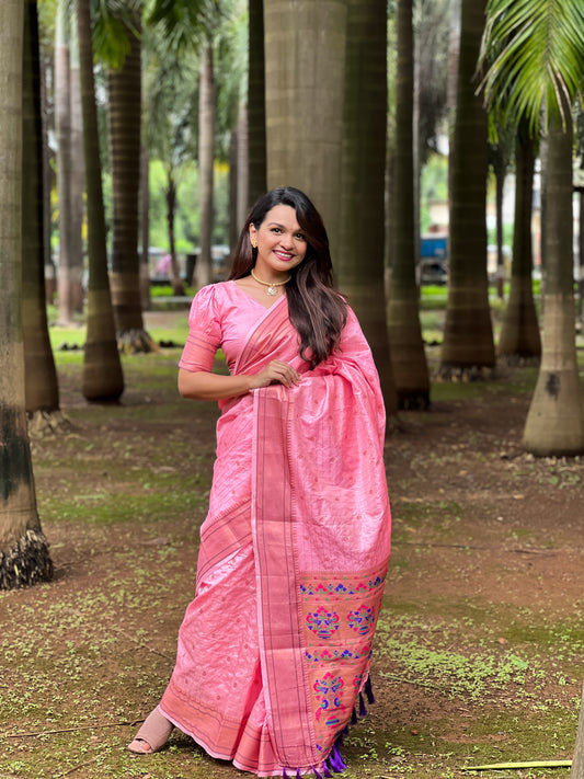 Pink Paithani Silk Wevon Paithani Designer Traditional Rich Partywear Saree