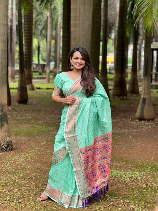 Sea Green Paithani Silk Wevon Paithani Designer Traditional Rich Partywear Saree