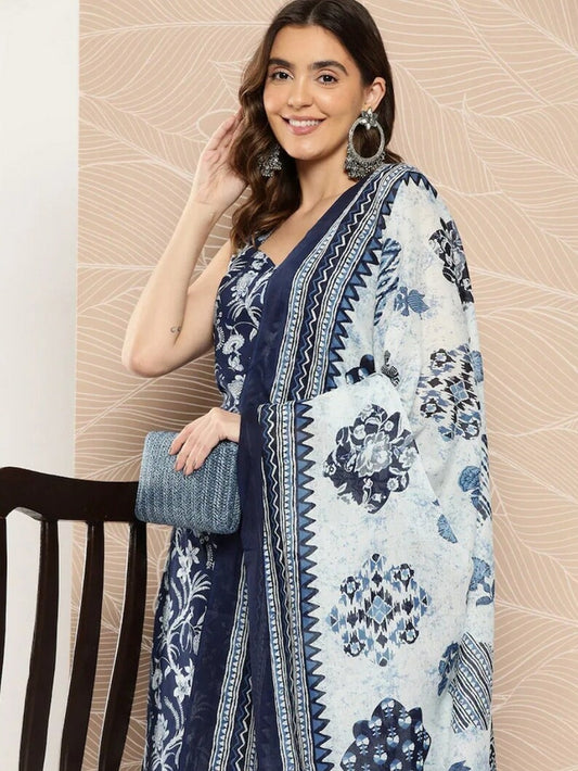 Navy Blue Color Viscose Designer Floral Printed Ethnic Salwar Suit