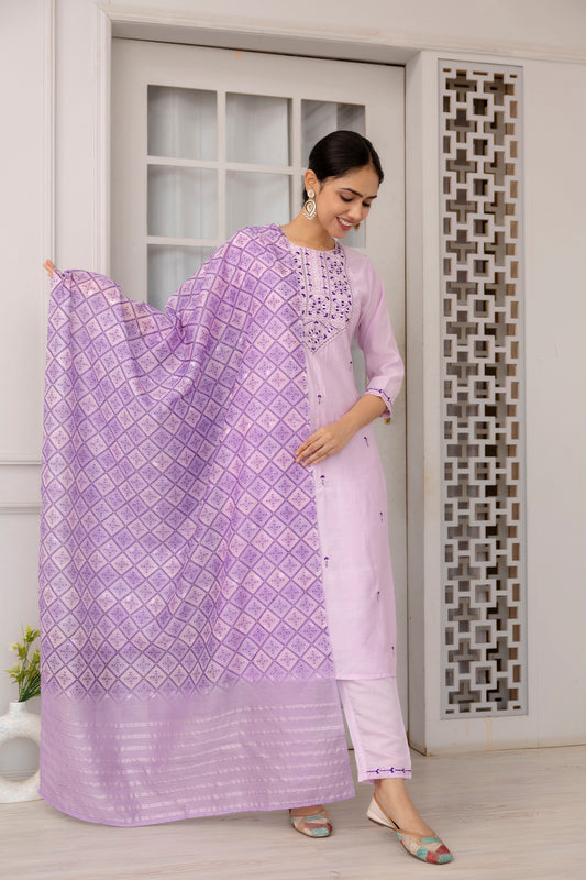 Lavendar Color Viscose Designer Embroidery Work  Ethnic Salwar Suit