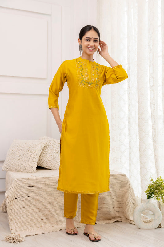 Mustard Color Viscose Designer Embroidery Work  Ethnic Salwar Suit