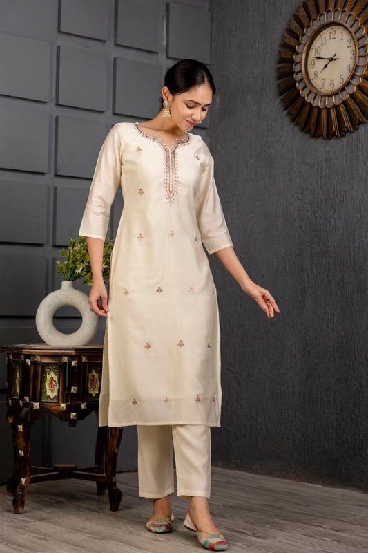 Cream Color Viscose Designer Embroidery Work  Ethnic Salwar Suit