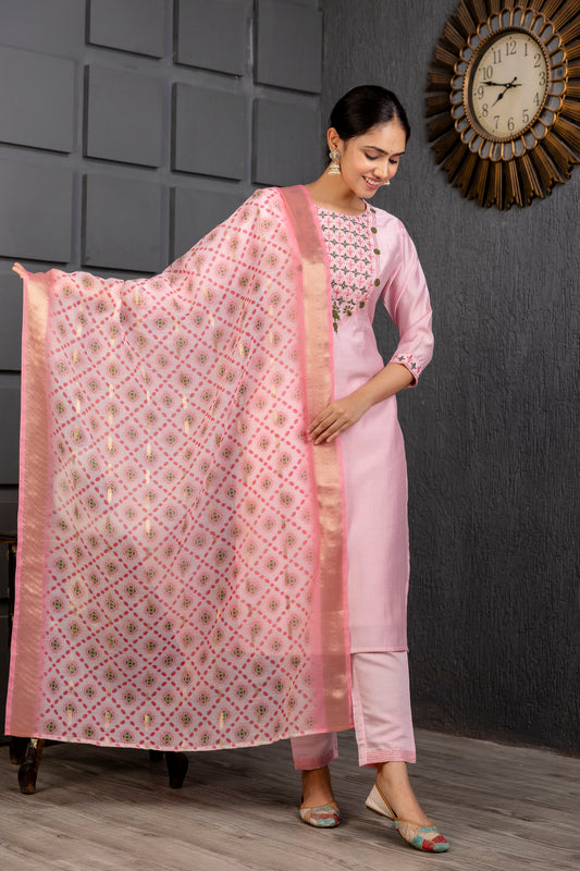 Baby Pink Color Viscose Designer Embroidery Work  Ethnic Salwar Suit