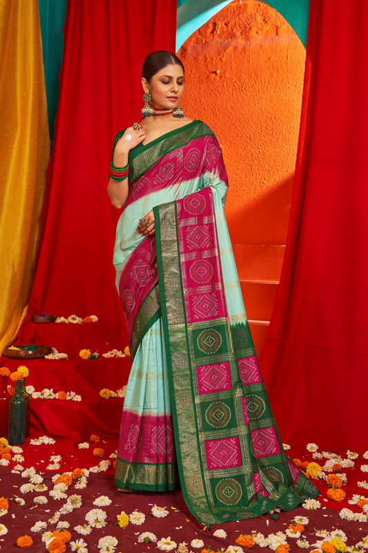 Sky Blue Tussar Silk Wevon Designer Saree With Glittering Swarovski Work